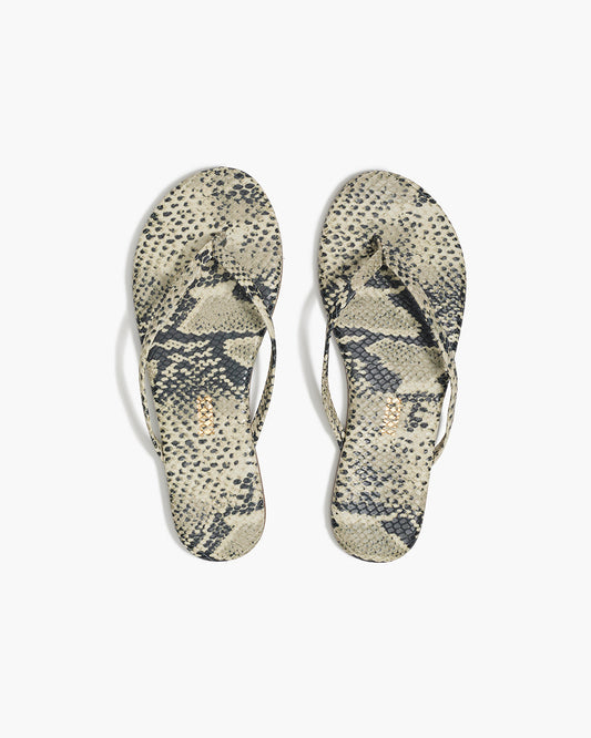 Lily Vegan Animal Leather Flip Flops in Sand Snake | TKEES Premium