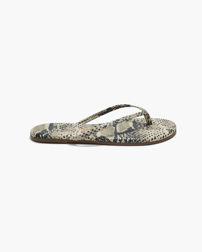 Lily Vegan Animal Leather Flip Flops in Sand Snake | TKEES Premium