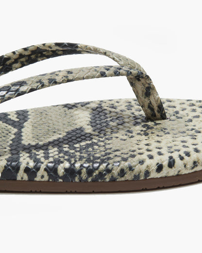 Lily Vegan Animal Leather Flip Flops in Sand Snake | TKEES Premium