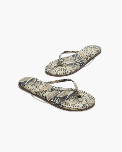 Lily Vegan Animal Leather Flip Flops in Sand Snake | TKEES Premium