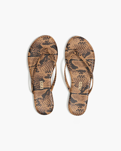 Lily Vegan Animal Leather Flip Flops in Coco Snake | TKEES Top Pick