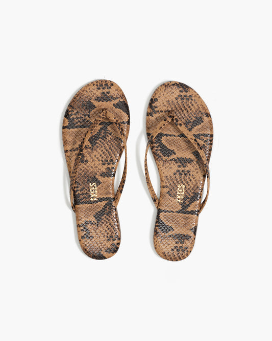 Lily Vegan Animal Leather Flip Flops in Coco Snake | TKEES Top Pick