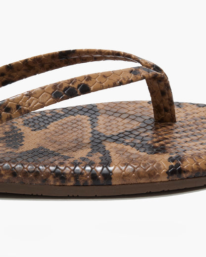 Lily Vegan Animal Leather Flip Flops in Coco Snake | TKEES Top Pick