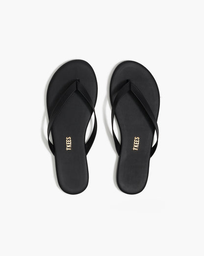 Boyfriend Leather Flip Flops in Black | TKEES Great Value