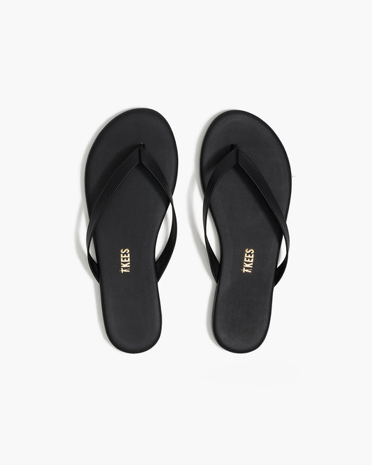 Boyfriend Leather Flip Flops in Black | TKEES Great Value