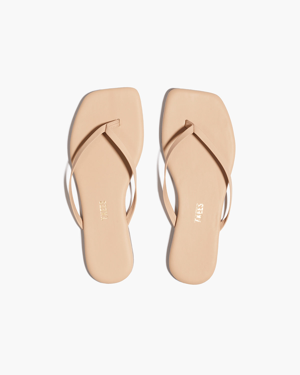 Square Toe Lily Leather Flip Flops in Sunkissed | TKEES Premium