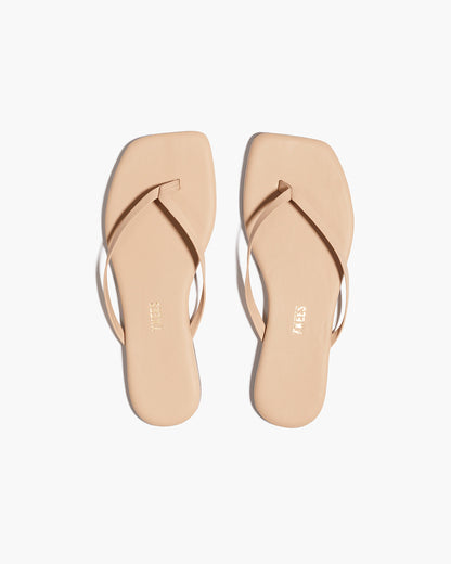 Square Toe Lily Leather Flip Flops in Sunkissed | TKEES Premium