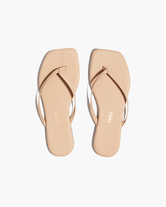 Square Toe Lily Leather Flip Flops in Sunkissed | TKEES Premium
