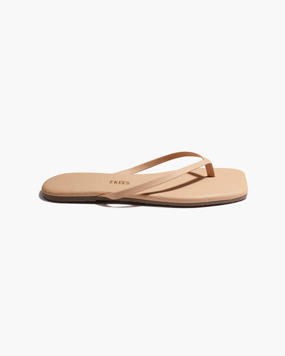 Square Toe Lily Leather Flip Flops in Sunkissed | TKEES Premium