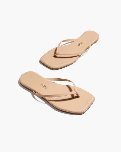 Square Toe Lily Leather Flip Flops in Sunkissed | TKEES Premium