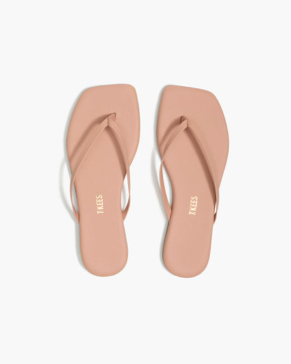 Square Toe Lily Leather Flip Flops in Nude Beach | TKEES Deals