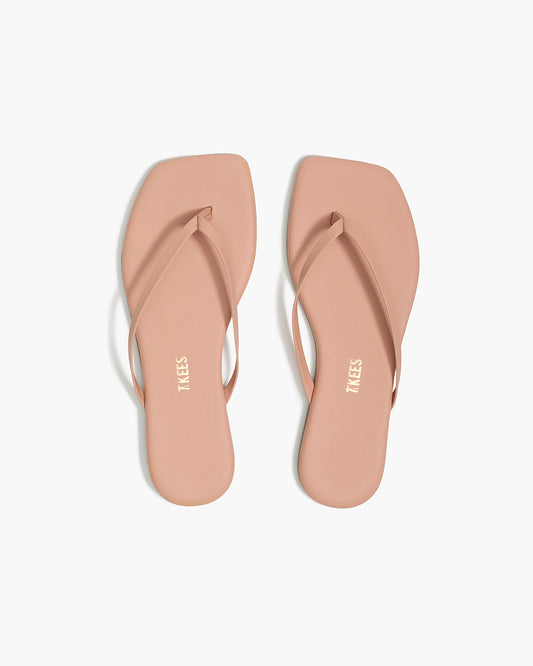Square Toe Lily Leather Flip Flops in Nude Beach | TKEES Deals