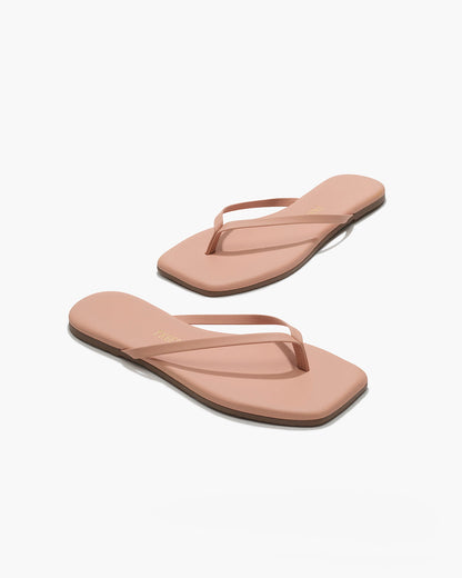 Square Toe Lily Leather Flip Flops in Nude Beach | TKEES Deals