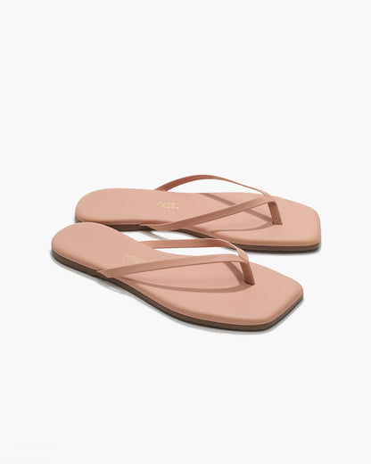Square Toe Lily Leather Flip Flops in Nude Beach | TKEES Deals