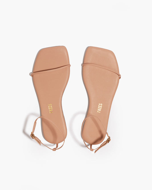 Square Toe Twiggy Leather Sandals in Nude Beach | TKEES Classic