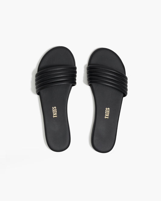 Serena Leather Slides in Black | TKEES Exclusive