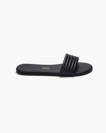 Serena Leather Slides in Black | TKEES Exclusive