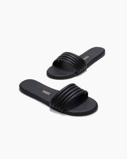 Serena Leather Slides in Black | TKEES Exclusive