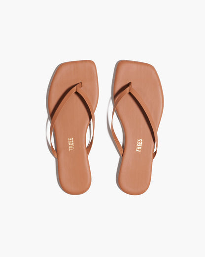 Square Toe Lily Leather Flip Flops in Au Naturale | TKEES Great Value