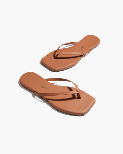 Square Toe Lily Leather Flip Flops in Au Naturale | TKEES Great Value
