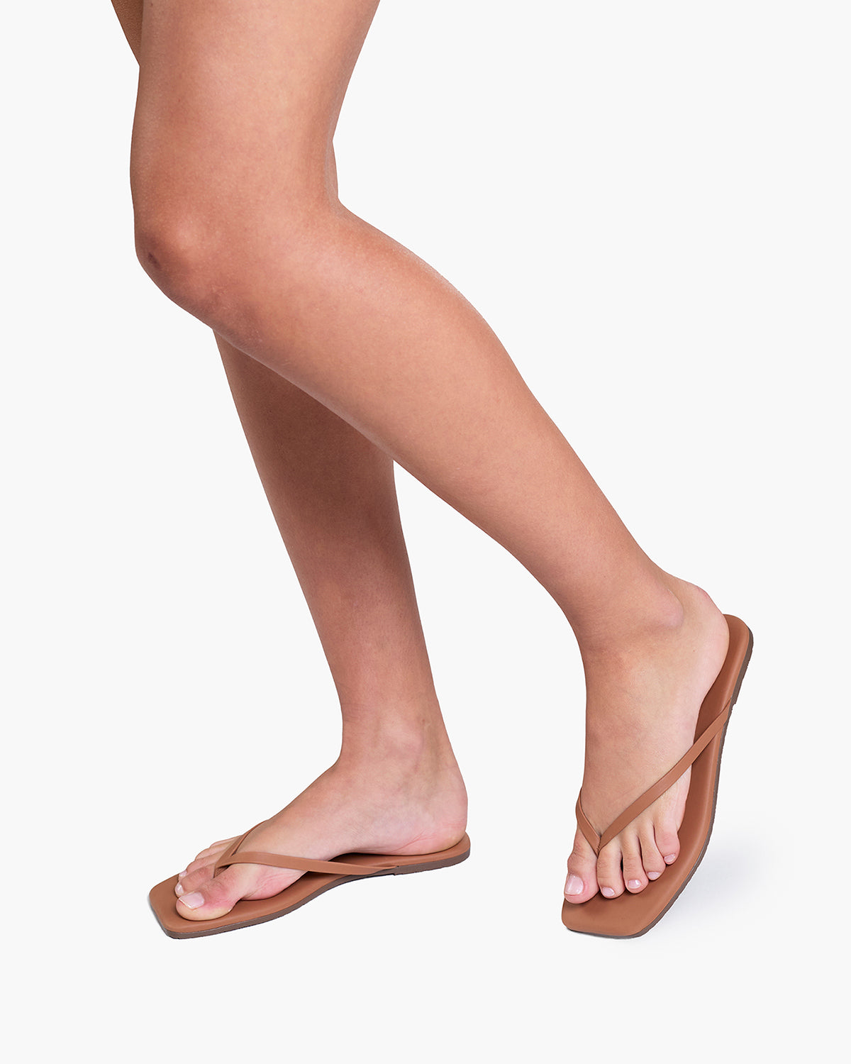 Square Toe Lily Leather Flip Flops in Au Naturale | TKEES Great Value