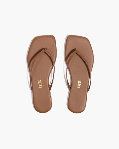 Square Toe Lily Leather Flip Flops in Ganache | TKEES Trending