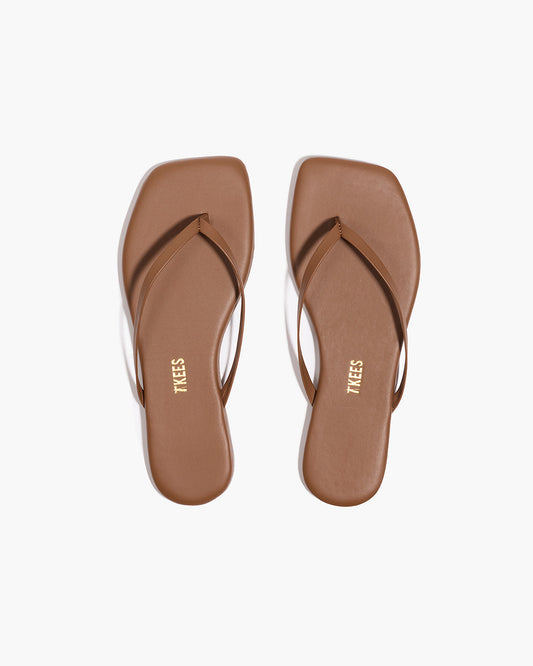 Square Toe Lily Leather Flip Flops in Ganache | TKEES Trending