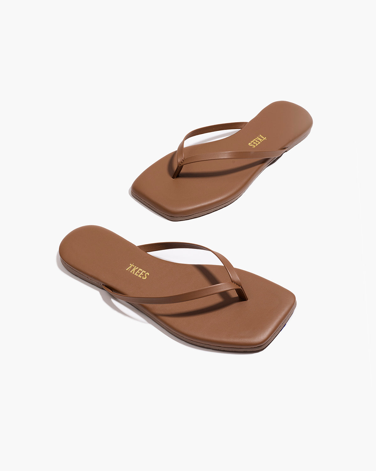 Square Toe Lily Leather Flip Flops in Ganache | TKEES Trending