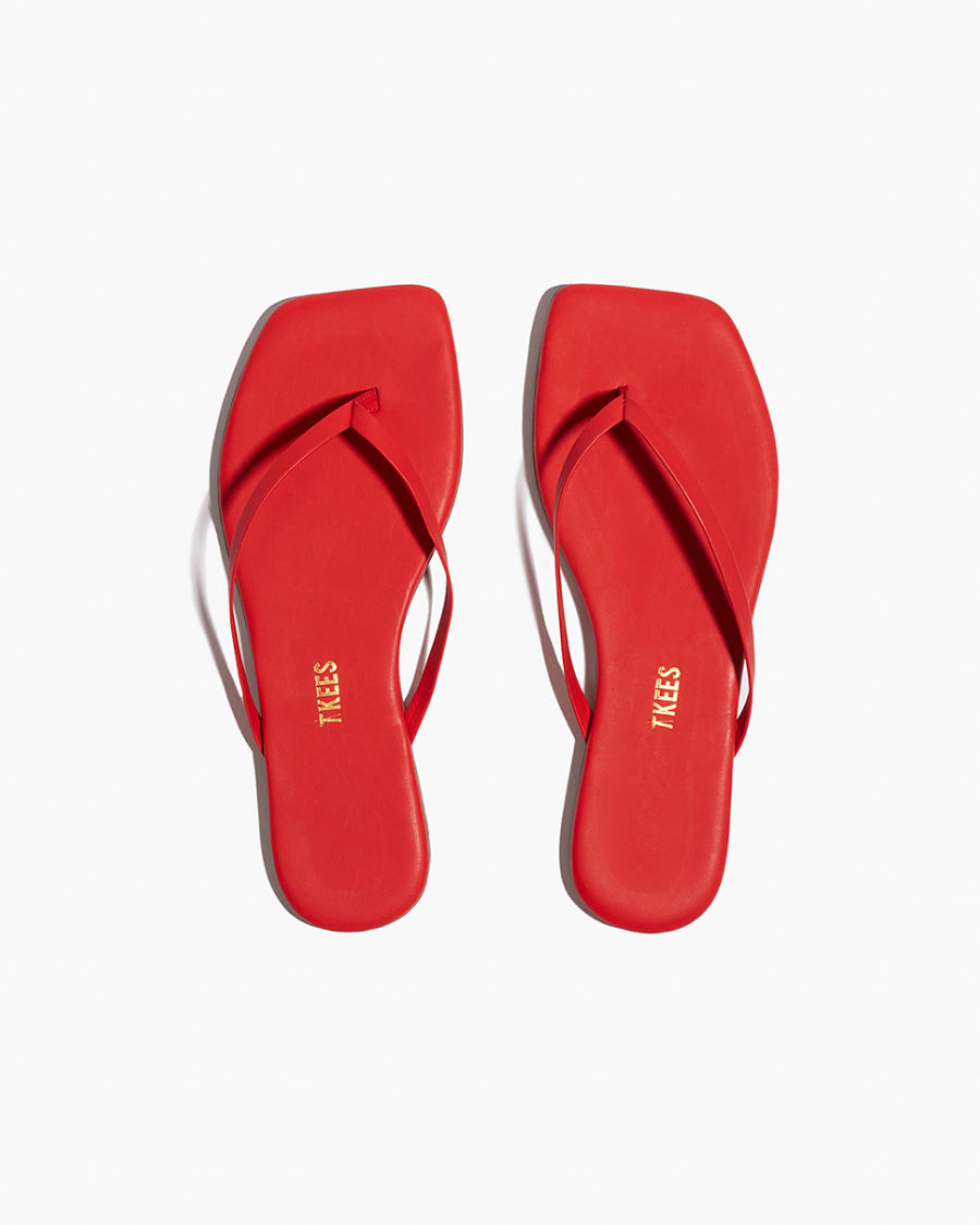 Square Toe Lily Leather Flip Flops in Red | TKEES Hot Sale