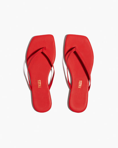 Square Toe Lily Leather Flip Flops in Red | TKEES Hot Sale