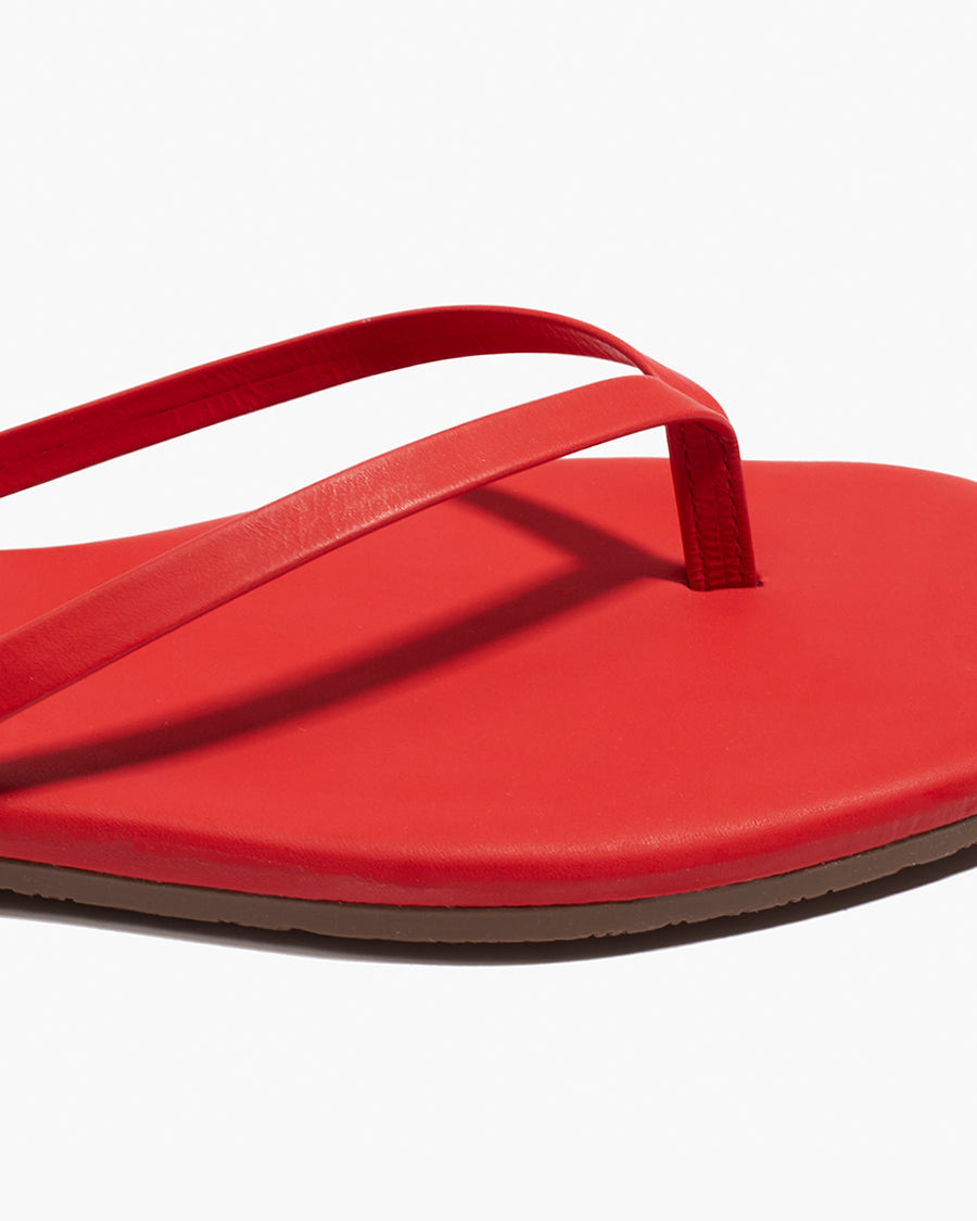 Square Toe Lily Leather Flip Flops in Red | TKEES Hot Sale