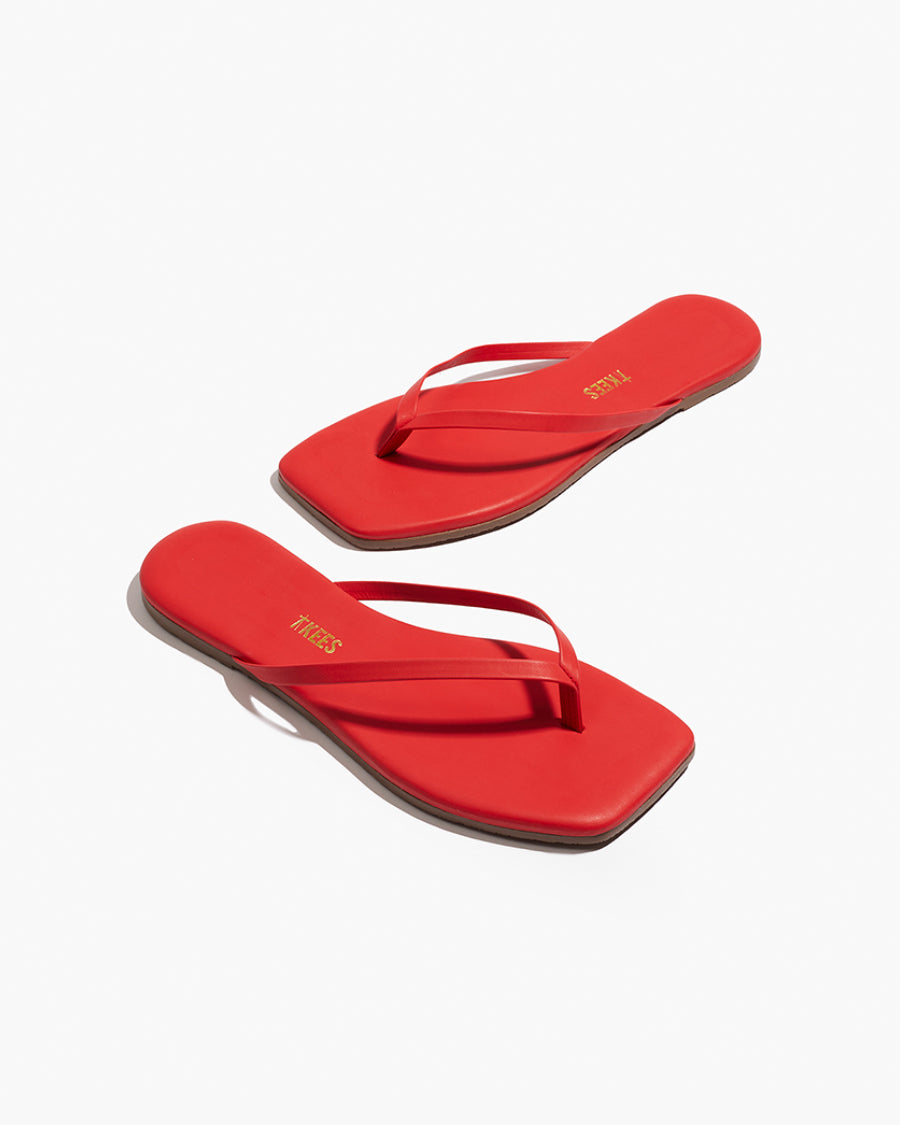 Square Toe Lily Leather Flip Flops in Red | TKEES Hot Sale