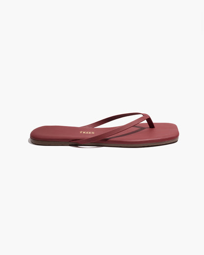 Square Toe Lily Leather Flip Flops in Burgundy | TKEES Premium