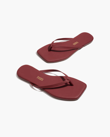 Square Toe Lily Leather Flip Flops in Burgundy | TKEES Premium