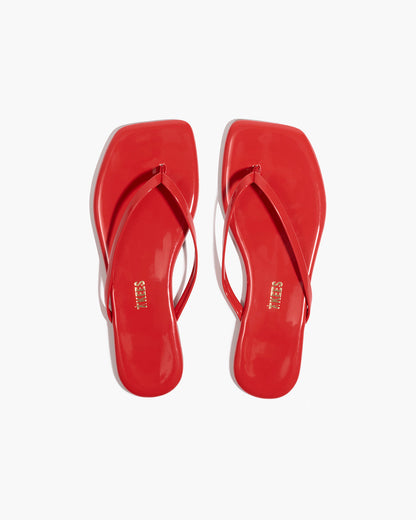 Square Toe Lily Leather Flip Flops in Red Gloss | TKEES Best Seller