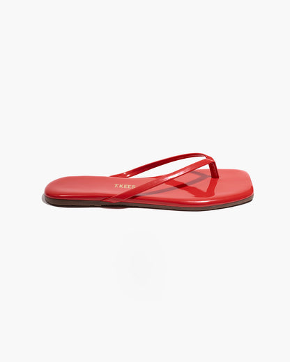 Square Toe Lily Leather Flip Flops in Red Gloss | TKEES Best Seller