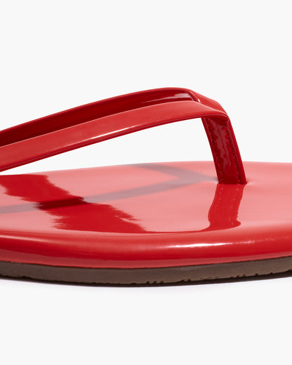 Square Toe Lily Leather Flip Flops in Red Gloss | TKEES Best Seller