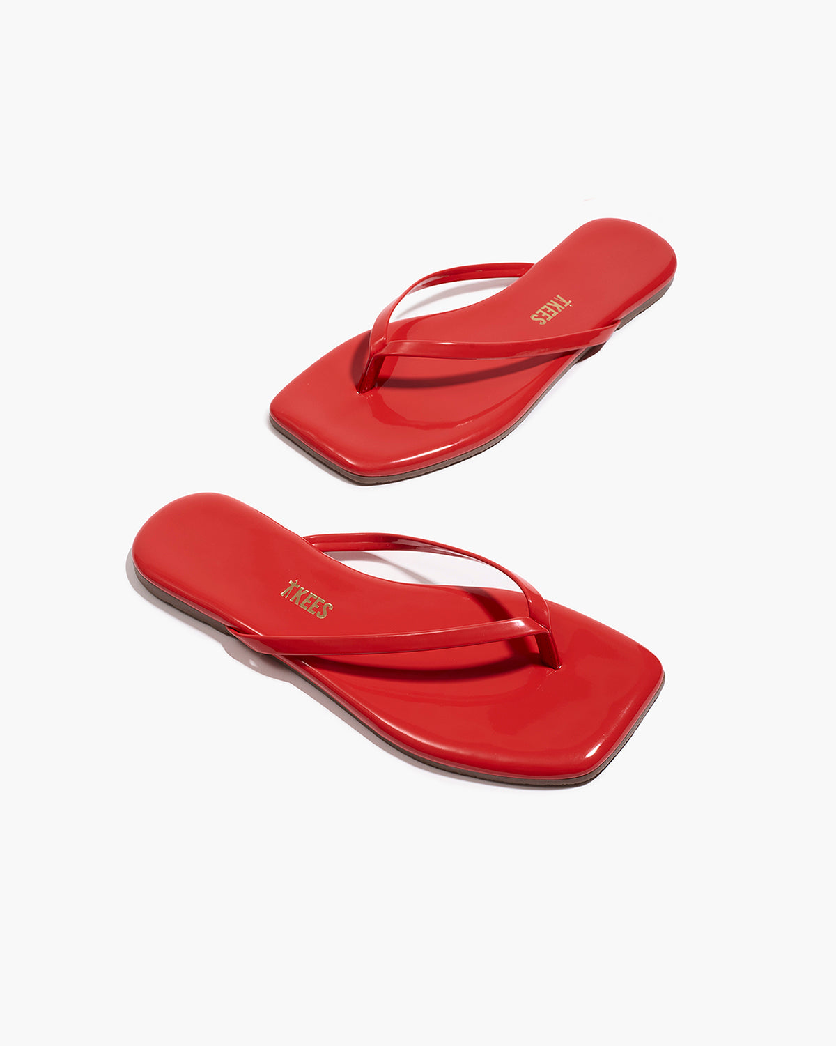Square Toe Lily Leather Flip Flops in Red Gloss | TKEES Best Seller