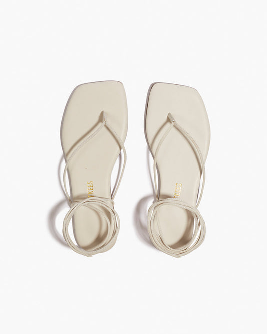 Square Toe Lilu Leather Sandals in Cream | TKEES Deals