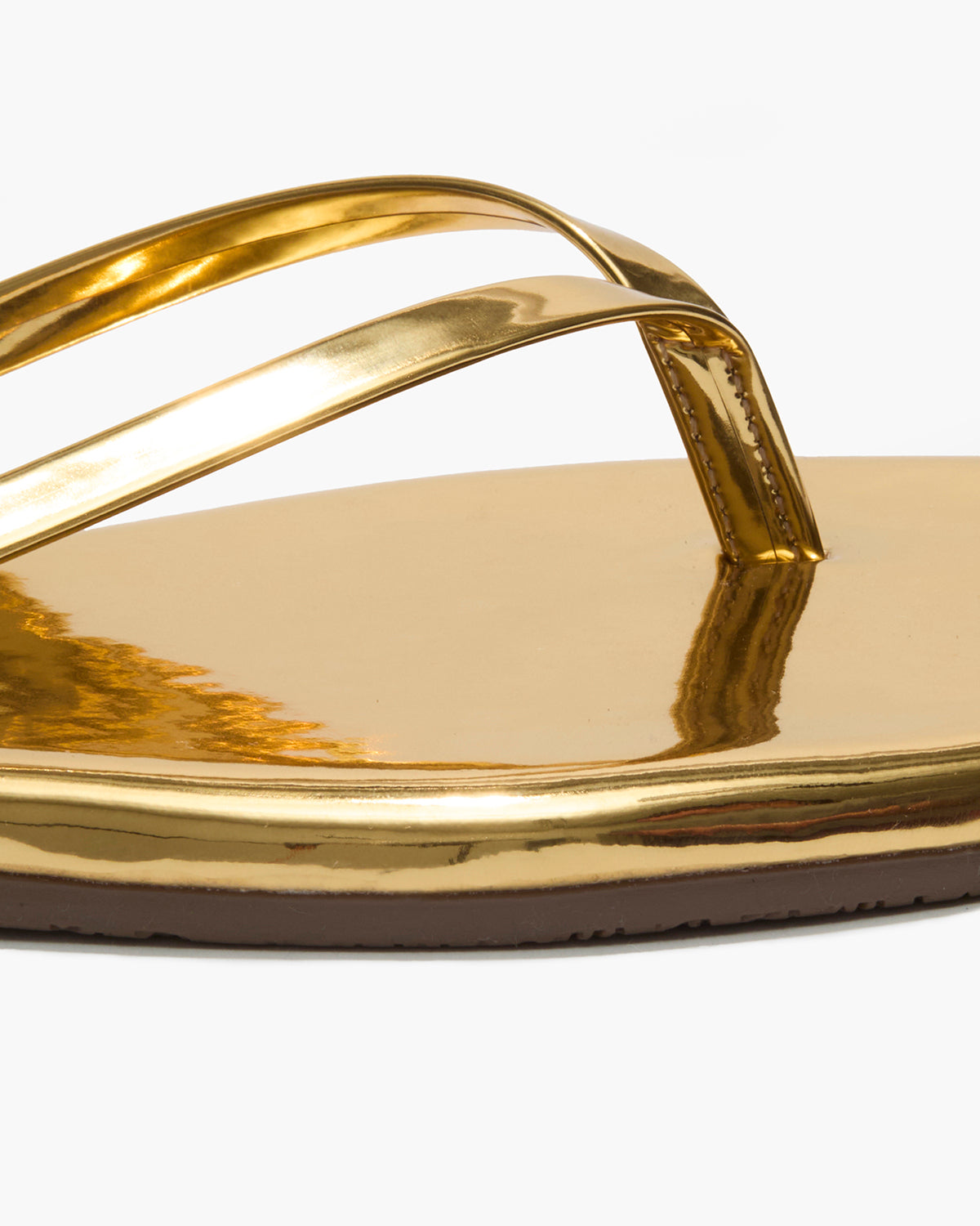 Square Toe Lily Mirror Leather Flip Flops in Gold | TKEES Exclusive