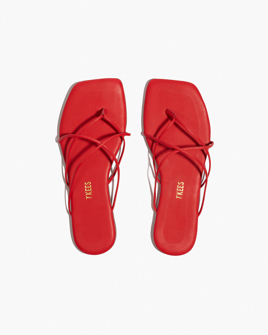 Square Toe Elle Leather Flip Flops in Red | TKEES Hot Sale