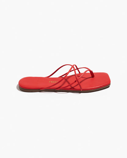 Square Toe Elle Leather Flip Flops in Red | TKEES Hot Sale