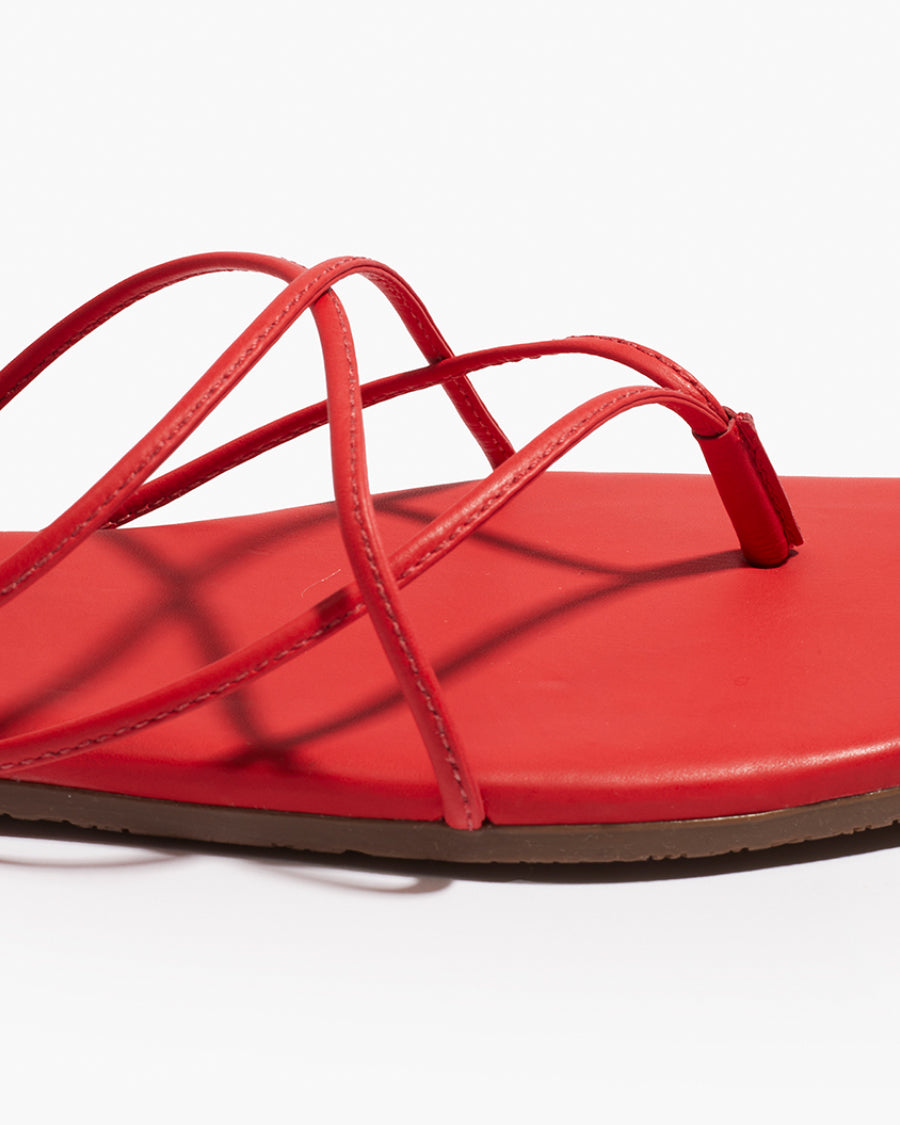 Square Toe Elle Leather Flip Flops in Red | TKEES Hot Sale