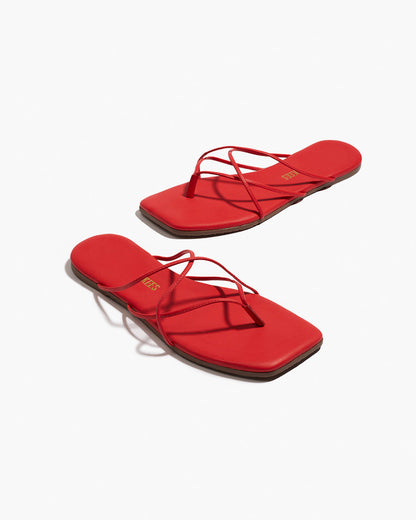 Square Toe Elle Leather Flip Flops in Red | TKEES Hot Sale