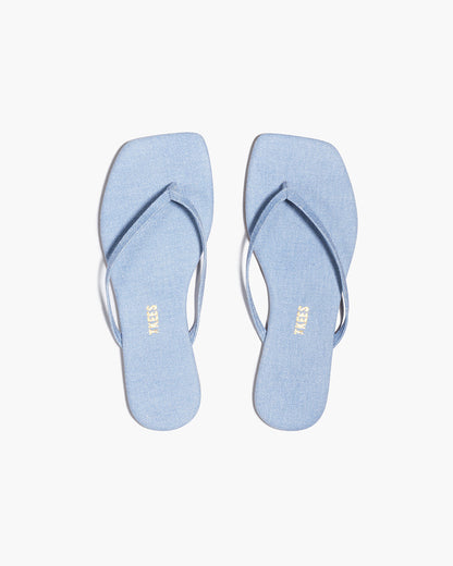 Square Toe Lily Leather Sandals in Washed Denim | TKEES Classic