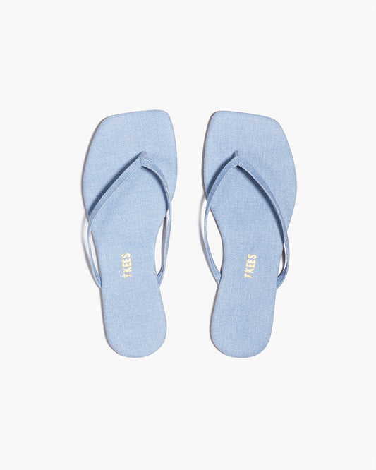 Square Toe Lily Leather Sandals in Washed Denim | TKEES Classic
