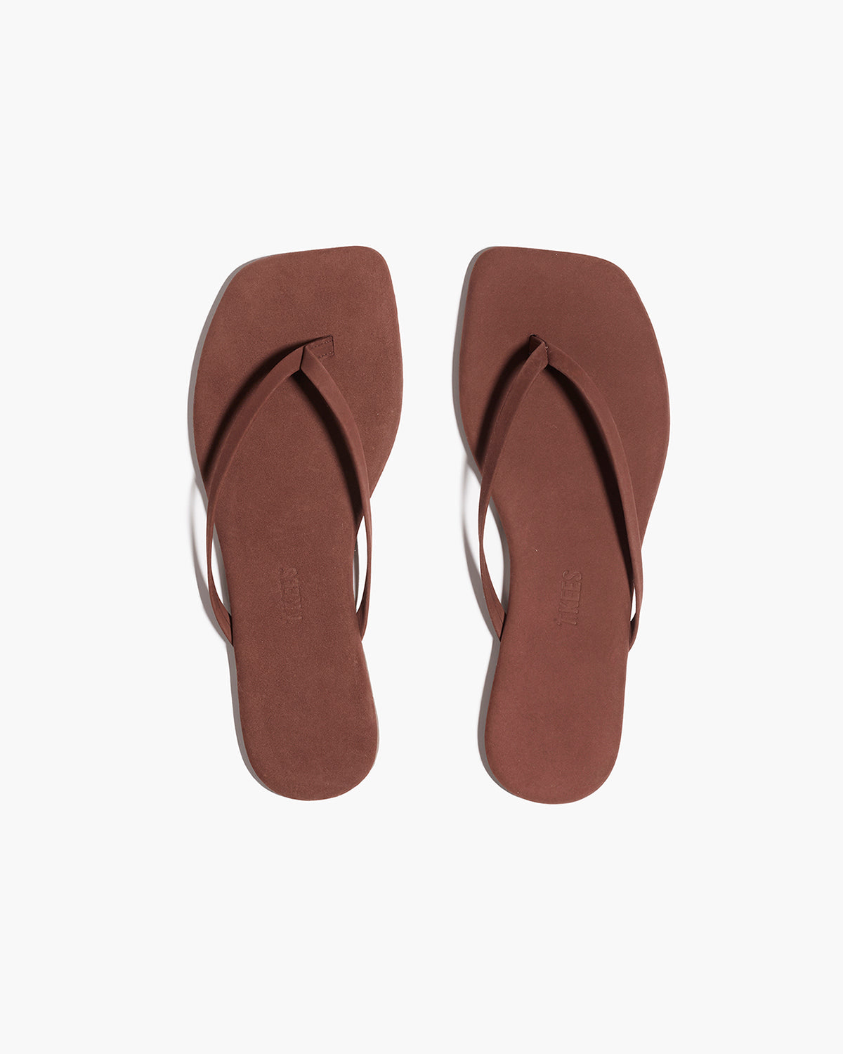 Square Toe Lily Suede Flip Flops in Bourbon | TKEES Value
