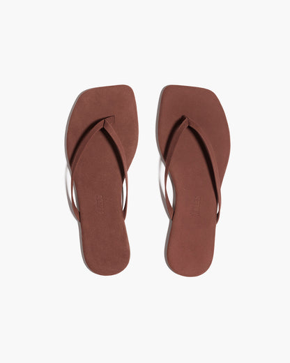 Square Toe Lily Suede Flip Flops in Bourbon | TKEES Value
