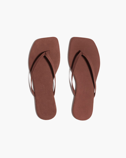 Square Toe Lily Suede Flip Flops in Bourbon | TKEES Value