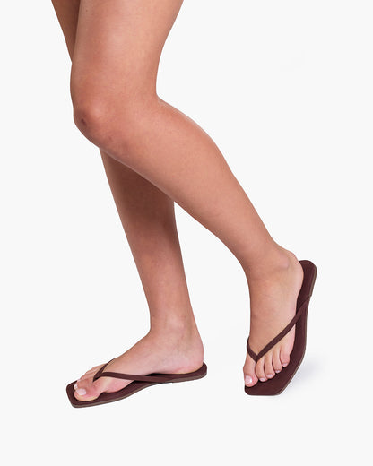 Square Toe Lily Suede Flip Flops in Bourbon | TKEES Value